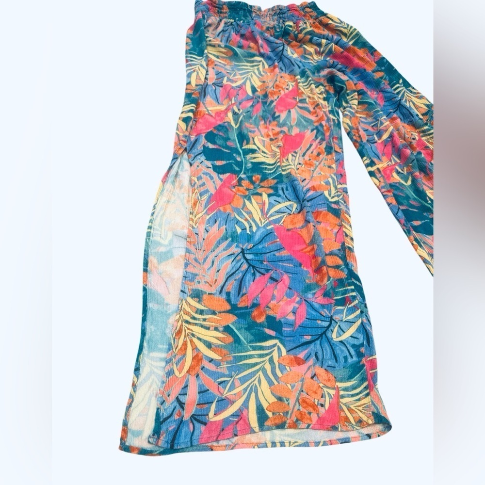 Lavender J Palazzo Pants Size Large Blue Pink Yellow Orange Tropical Print - Picture 6 of 11